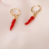 Fashionable Gold Chili Pendant Earrings and Necklace Set with Red Enamel Accents